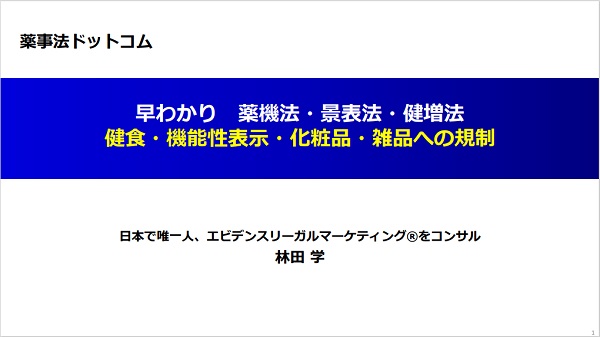 早わかり!薬機法・景表法・健増法、健食・機能性表示・化粧品・雑品への規制