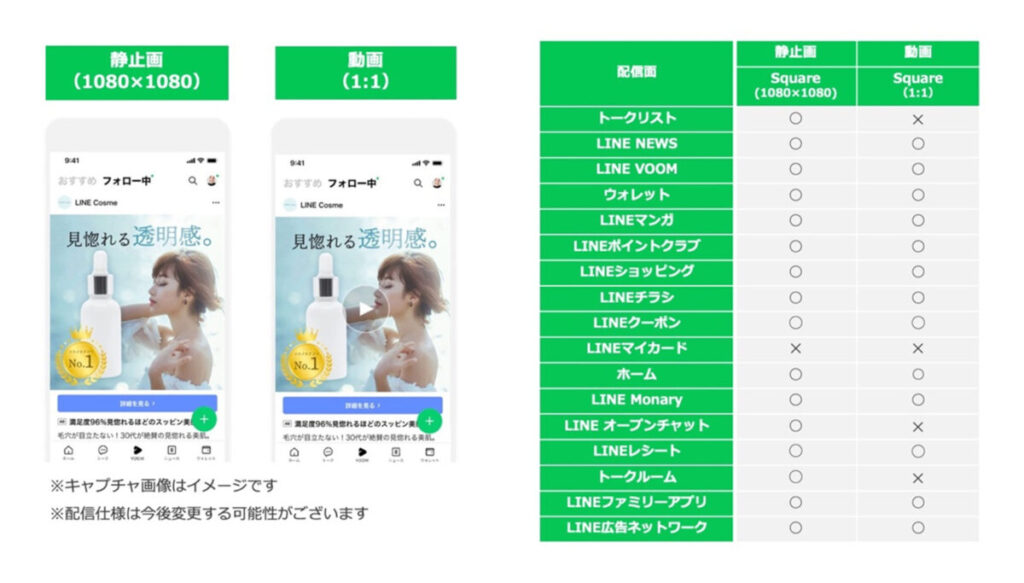 LINE広告の広告フォーマットとクリエイティブサイズ:Square(スクエア)