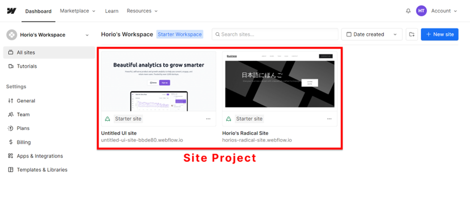 Webflowの構造:Site Project(サイトプロジェクト)