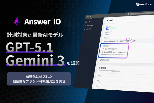 フィードフォース、「Answer IO」をOpenAIのGPT-5.1とGoogleのGemini 3に対応、AIモデルバージョン管理機能も実装