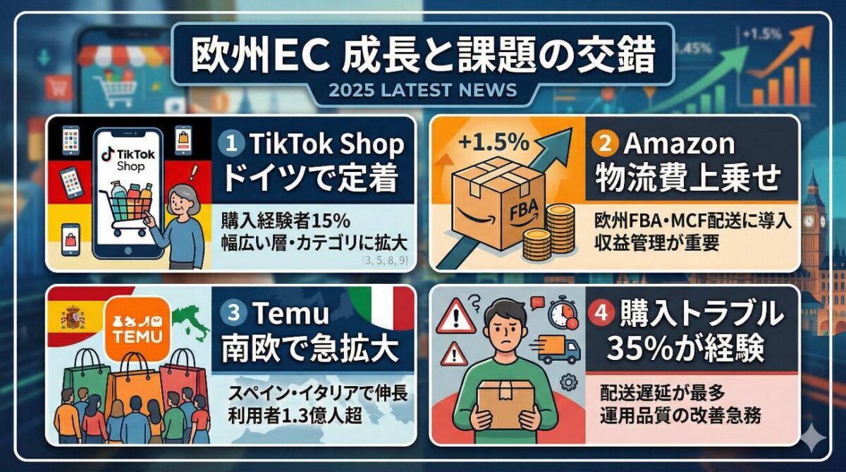 【海外ニュース】TikTok Shopの浸透、Amazonの追加料金、欧州ECの成長と課題が交錯