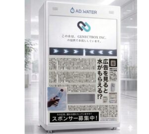 GenectBoxが広告視聴で水がもらえる自販機「ADWATER」開発、2026年6月に池袋で展開予定
