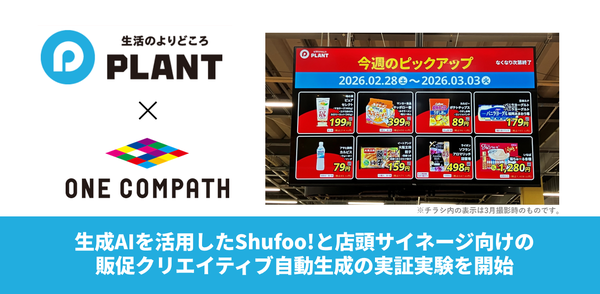 ONE COMPATH、生成AIで販促クリエイティブを自動生成する実証実験を実施―Shufoo!とデジタルサイネージで効果検証