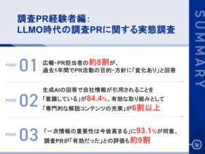 LLMO時代の調査PRに関する実態調査、広報担当者の8割以上が生成AIでの自社情報引用を意識