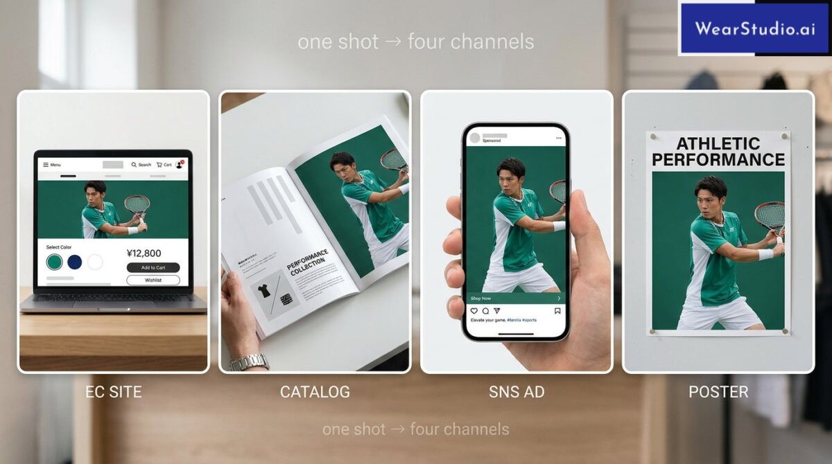 EC、カタログ、SNS、ポスター等、様々な出力に対応。動画も。