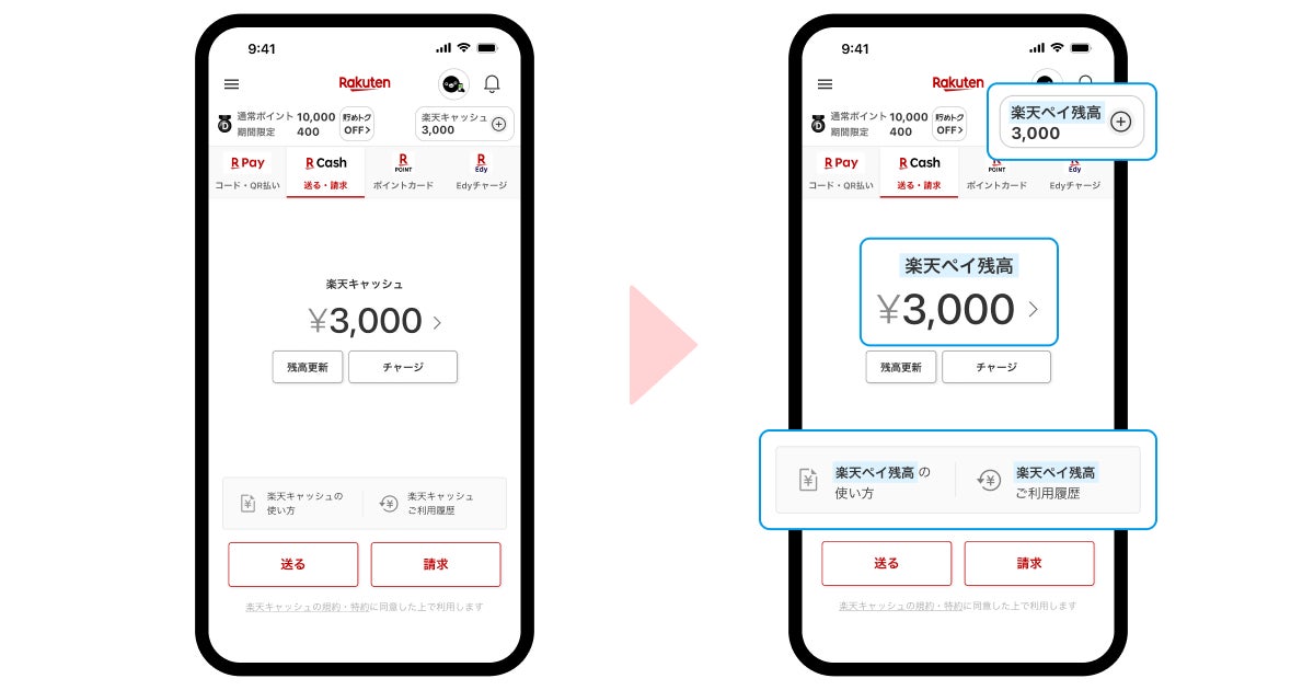 楽天ペイ残高の表示イメージ