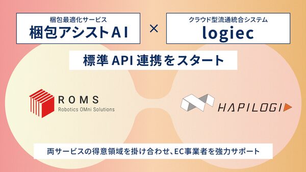 ROMSの梱包アシストAI、はぴロジの流通統合システム「logiec」との標準API連携を開始