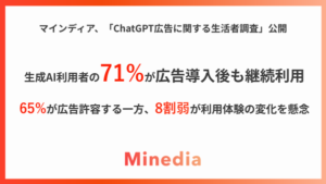 ChatGPT広告の日本展開開始、生成AI利用者の71%が継続利用意向も若年層で利用頻度低下の兆し―マインディア調査
