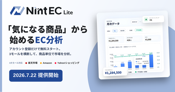 Nint、EC商品分析ツール「Nint EC Lite」提供開始 月額9,800円で3大モール横断分析が可能に