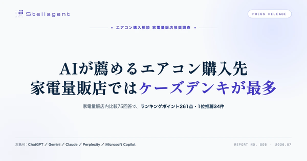 AIがエアコン購入で推奨する家電量販店調査、ケーズデンキが最多推薦を獲得─Stellagentが主要AI5サービスを調査