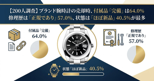 ブランド腕時計の売却実態調査、付属品完備は64.0%で正規メンテナンス歴57.0%｜株式会社JUNIOR