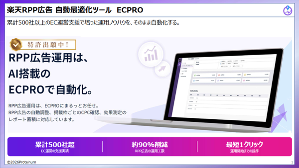 楽天市場RPP広告最適化ツール「ECPRO RPP」に下限CPC設定機能が追加、露出確保と費用対効果を両立