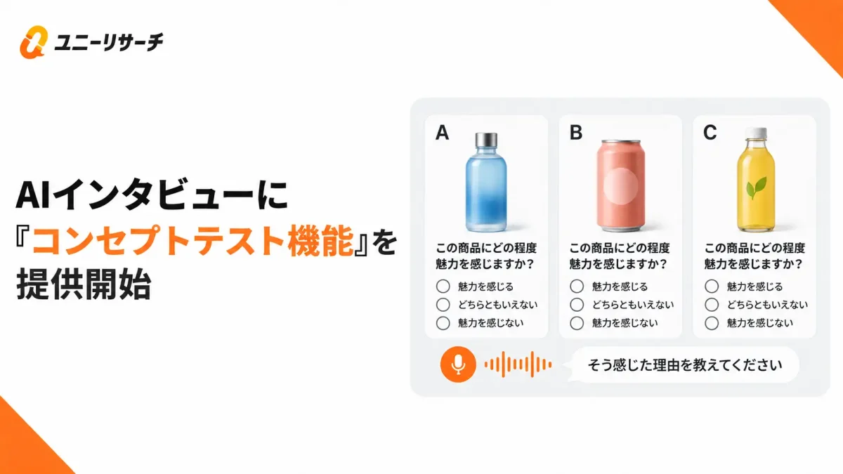 プロダクトフォース、AIインタビューに「コンセプトテスト」機能を追加―最大3案の評価を自動深掘り