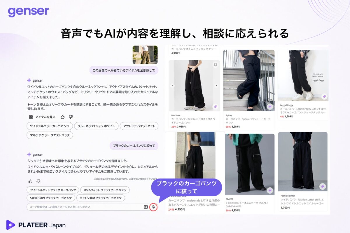 音声で希望を伝え、AIと相談しながら商品を絞り込む利用イメージ